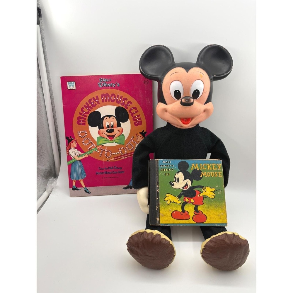 Disney Mickey Mouse Bundle 1975 Hasbro Walk Doll 1938 PreWar Book 1957 DotToDot